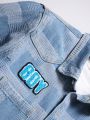 Men Letter Flocking Denim Shirt Without Tee