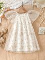 Young Girl Mesh Embroidery Dress