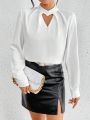 SHEIN Privé Keyhole Neck Long Sleeve Blouse