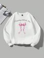 SHEIN Qutie Plus Bow & Slogan Graphic Thermal Sweatshirt