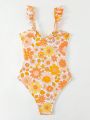 Women'S Floral Printed One-Piece Swimsuit With Twist Front