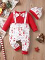 Baby Christmas Print Bow Front Jumpsuit