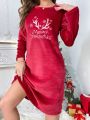 Christmas Embroidery Flannel Night Dress