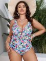 SHEIN Swim Vcay Plus Size One Piece Floral Printed Swimsuit