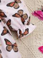 Baby Girl Butterfly Print Flounce Sleeve Dress