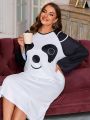 Plus Size Women's Casual Long Sleeve Panda Printed Long Dress