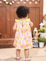 SHEIN Baby Girl Casual Floral Print Color Block Sleeveless Dress For Vacation