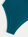 SHEIN Swim BAE Solid Color Backless Crisscross Halter One-Piece Swimsuit