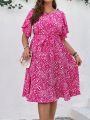 SHEIN LUNE Plus Size Valentine'S Day Mini Floral Print Ruffle Hem Dress
