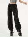 Forever 21 Women's Loose Fit Casual Sweatpants With Contrast Color Rolled Edge Decoration