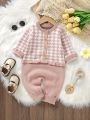 Baby Girl Houndstooth Pattern Knit Jumpsuit