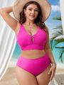 SHEIN Swim Vcay Plus Size Women's Solid Color Swimsuit Set