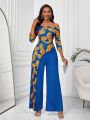 SHEIN Lady Ladies' Off-Shoulder Jumpsuit With Leaf Print