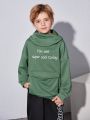 SHEIN Kids EVRYDAY Tween Boy Slogan Graphic 3D Ears Design Hoodie