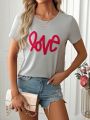 Casual Short Sleeve T-shirt With Printed Text