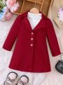 Toddler Girls' Winter Woolen Coat With Turn-Down Collar