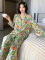 DAZY Women's Floral Printed Long Sleeve Pajamas Set With Long Pants