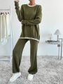 SHEIN Essnce Contrast Trim Drop Shoulder Sweater & Knit Pants