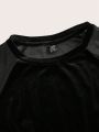 SHEIN Coolane Plus Size Mesh Splicing Drop Shoulder Sleeve T-shirt