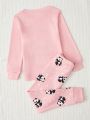 Young Girl's Simple Letter & Panda Printed Long Sleeve Top And Long Pants Casual Home Wear 2pcs/Set