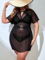 SHEIN Swim Basics Plus Size Women'S Mesh Cardigan Dress