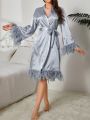 Solid Color Feather Decor Women's Robe