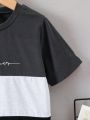 SHEIN Boys' Casual Color Block Print Short Sleeve T-shirt