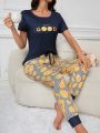 Ladies' Lemon Printed Short Sleeve Pajama Set