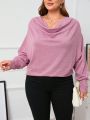 SHEIN Privé Plus Size Solid Loose Cowl Neck Long Sleeve Casual T-shirt