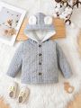 Baby 3d Ear Double Breasted Inner Plush Coat