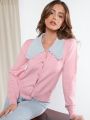 Luxe Women's Color Block Lapel Cardigan