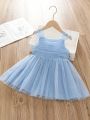 Baby Girls' Blue Mesh Tutu Dress With Shoulder Straps