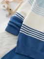 SHEIN Kids EVRYDAY Little Boys' Striped Color Block Raglan Sleeve Sweater Set