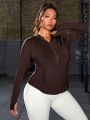 Plus Size Women's Thumb Hole Zip Up Sports Jacket