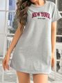 Letter Print T-Shirt Dress (Can Be Worn As Pajamas)