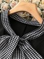 SHEIN LUNE Women's Plus Size Plaid Knot Collar Long Dress
