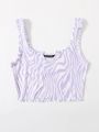 SHEIN Qutie Notched Neck Lettuce Trim Zebra Striped Tank Top