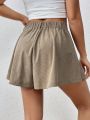 Women's Zipper Fly Solid Color Loose Fit Shorts