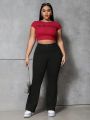 Plus Size Solid Color Slim Fit Flare Jeans