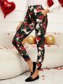 EMERY ROSE Valentine's Day Women Floral Printed Slim Fit Long Pants