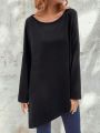 SHEIN Essnce Solid Color Asymmetrical Hem Round Neck Long Sleeve T-Shirt