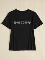 SHEIN Slayr Ladies' Heart Pattern Printed Short Sleeve T-shirt