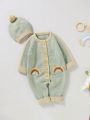 Baby Girls' Sweater Romper With Drop Shoulder And Hat Set