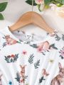 Young Girls' Cute Rabbit Print Multi-Piece Combination Dress For Summer