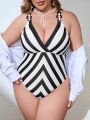 SHEIN Swim Chicsea Plus Size Colorblock Striped One-Piece Swimsuit