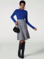 blue chic Mock Neck Rib-Knit Tee