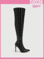 Cuccoo Party Collection Women Rhinestone Decor Zipper Side Stiletto Heeled Boots, Glamorous Outdoor Classic Boots
