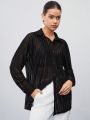 SHEIN BIZwear Mesh Patchwork & Button Front Casual Shirt