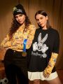 LOONEY TUNES X SHEIN Plus 1pc Cartoon & Letter Graphic Drop Shoulder 2 In 1 Tee