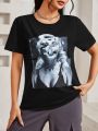 SHEIN PETITE Women's Printed T-Shirt With Character Design